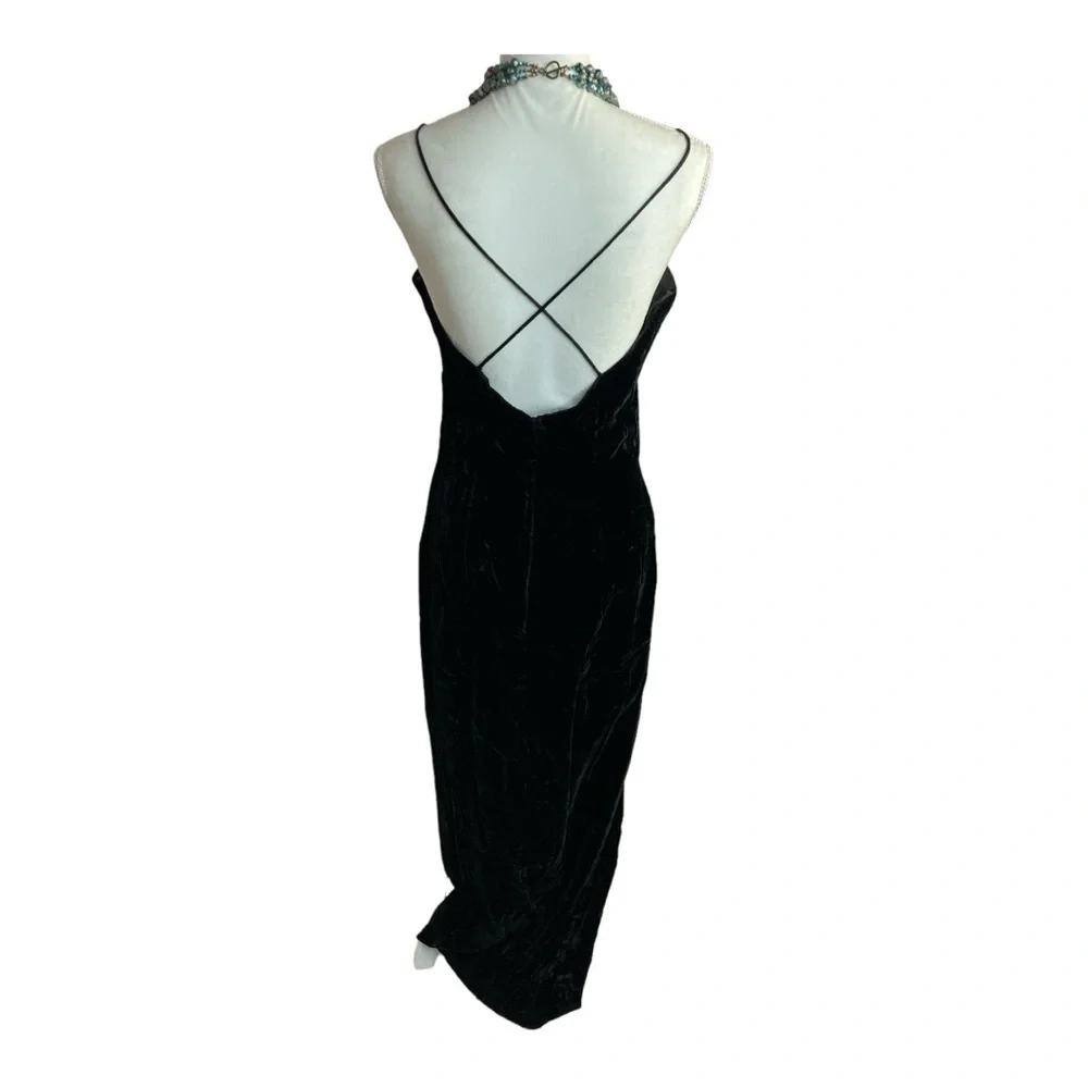 NWT Jessica McClintock Gunne Sax Vintage Black Velvet Spaghetti Strap Dress
